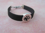 armband zwart leder/schuifkraal boom