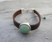 armband leder bruin aventurijn groen