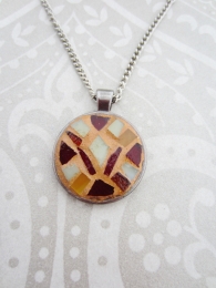 mozaiek hanger rond zilverkl/oranje-rood