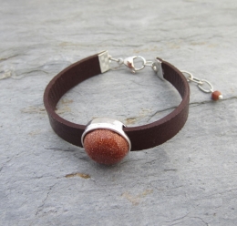 armband bruin leder goudzand