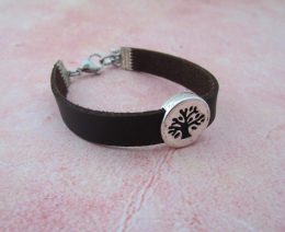 armband bruin leder/schuifkraal boom