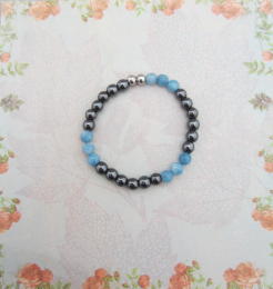 armband hematiet/aquamarijn